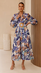 Aida Long Sleeve Maxi Dress - Azure Blue