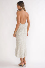 Sky Of Diamonds Backless Midi Dress Sequin Silver
