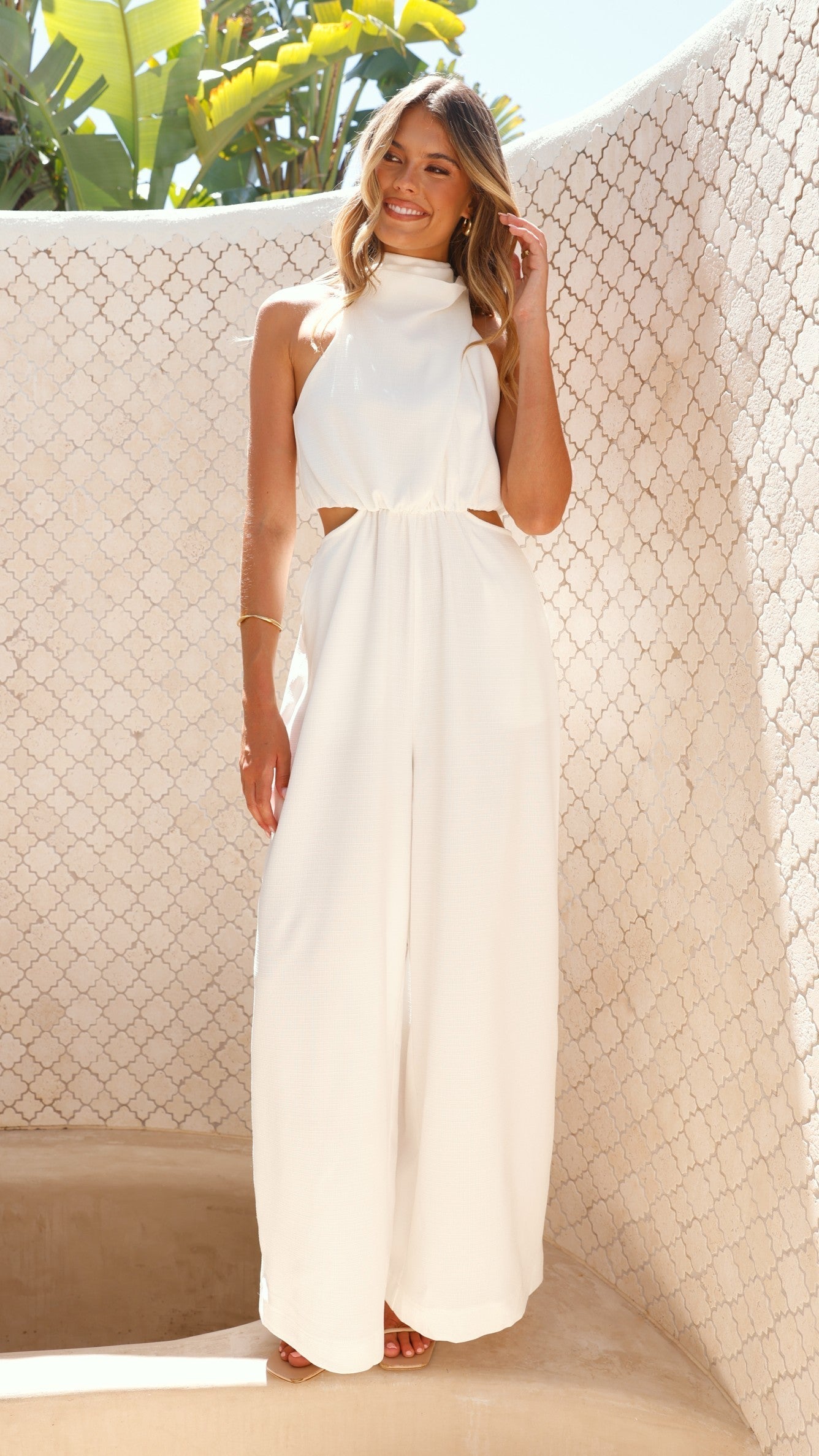 Lara Halter Neck Wide Leg Jumpsuit - White