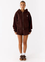 Signature Double Zip Up Hoodie - Chocolate