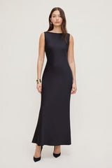 Nora Satin Maxi Slip Dress-Black