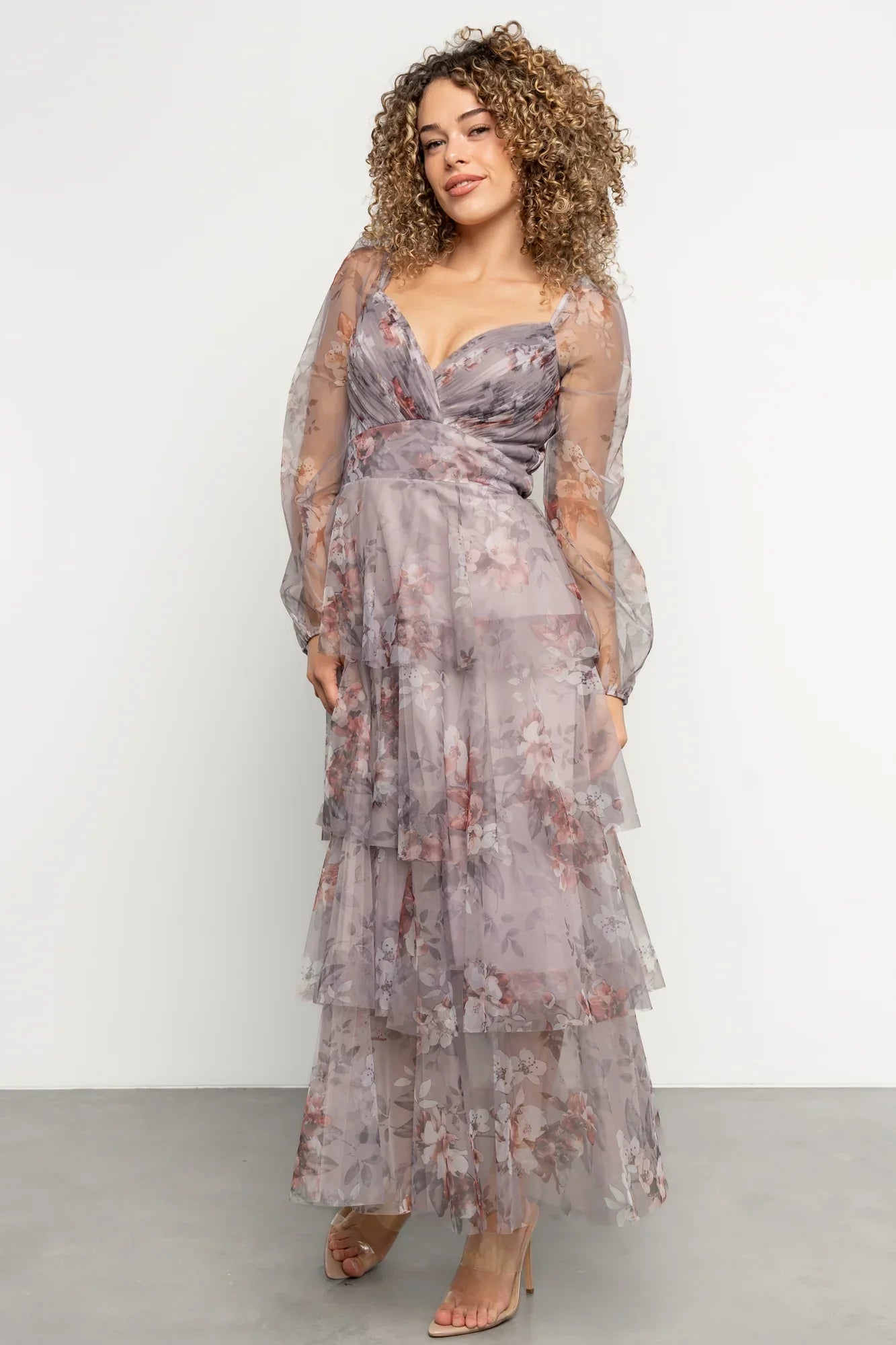 Tessa Tiered Maxi Dress | Lilac Gray Floral