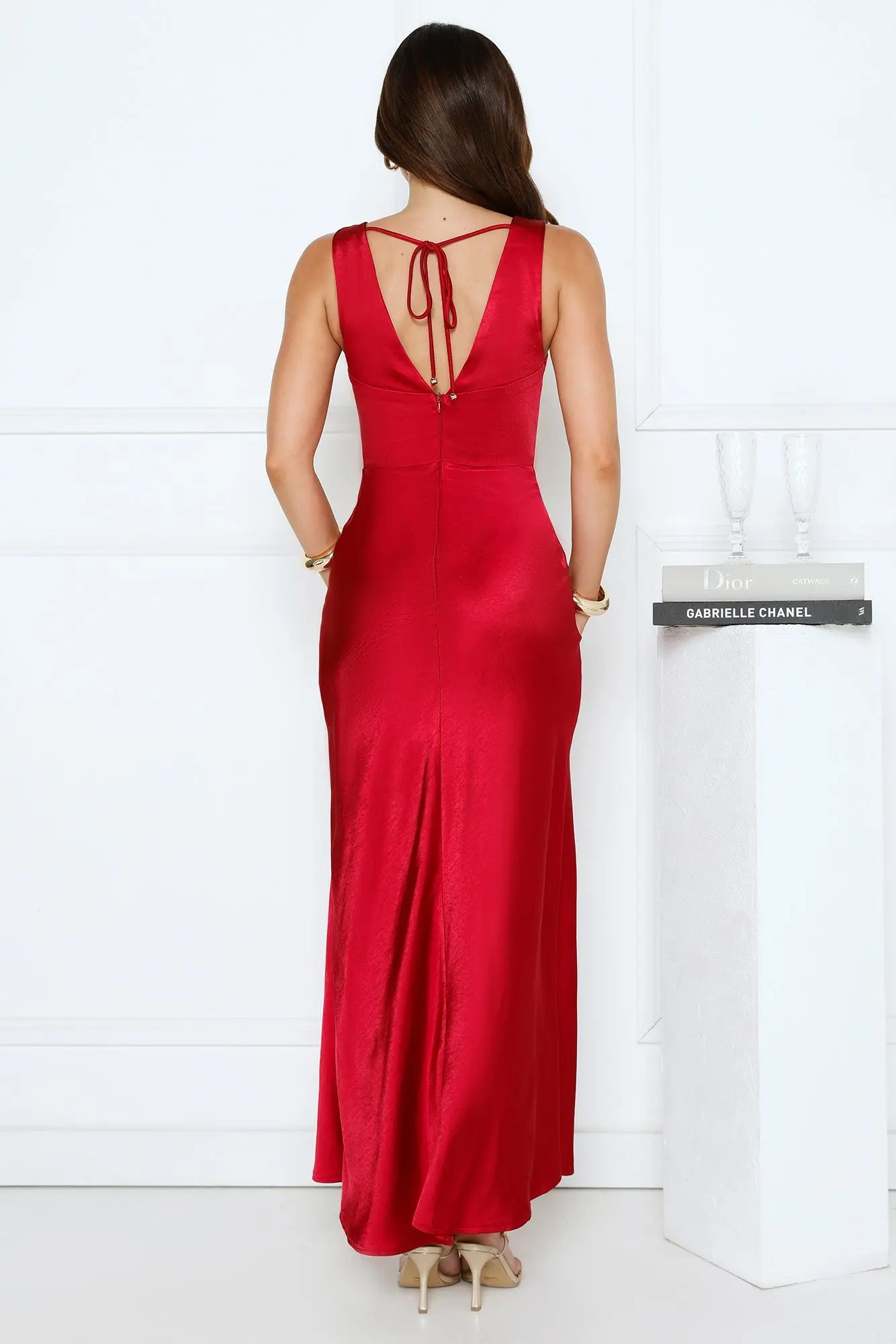 Crystal Luxe Satin Maxi Dress Red